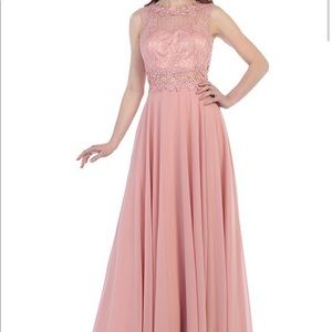 Blush Embroided High Neck Chiffon Dress/Wedding Guest/Formal. Size M (8)